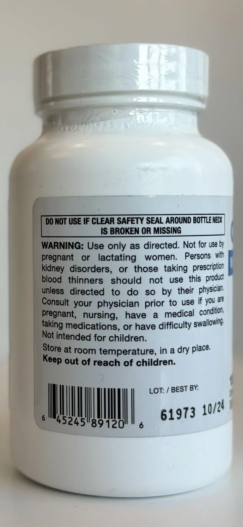 Cardio Flow bottle showing the directions and warnings label for daily use