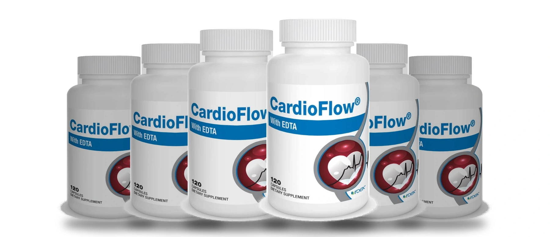 Six-bottle package of Cardio Flow with EDTA heart circulation support capsules